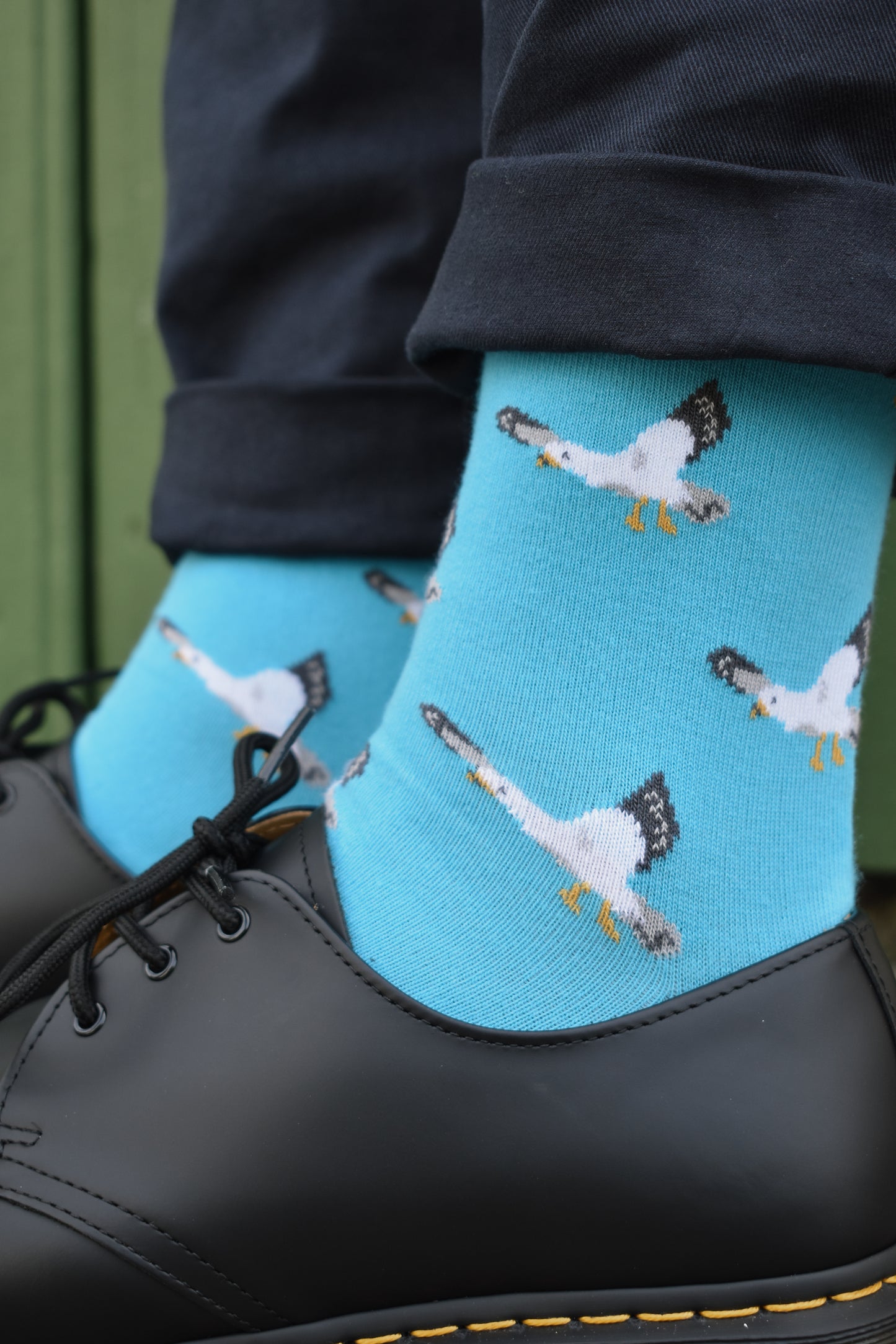Chaussettes fantaisie en coton biologique avec motif de mouettes bleues