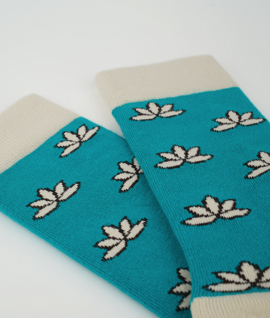 Chaussettes fantaisie en coton biologique vertes avec motif de lotus