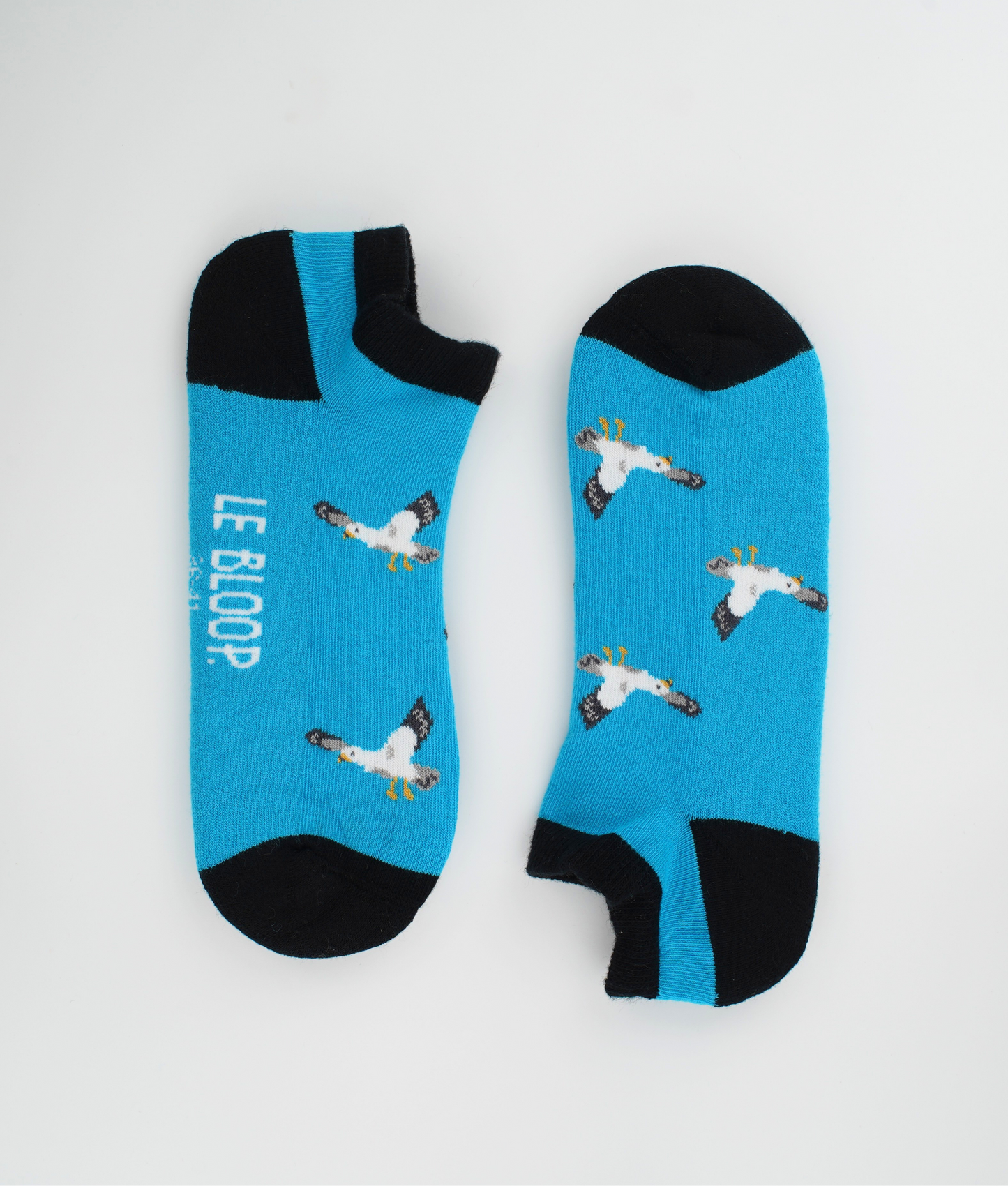 Socquettes fantaisie en coton biologique bleues avec motif de mouettes