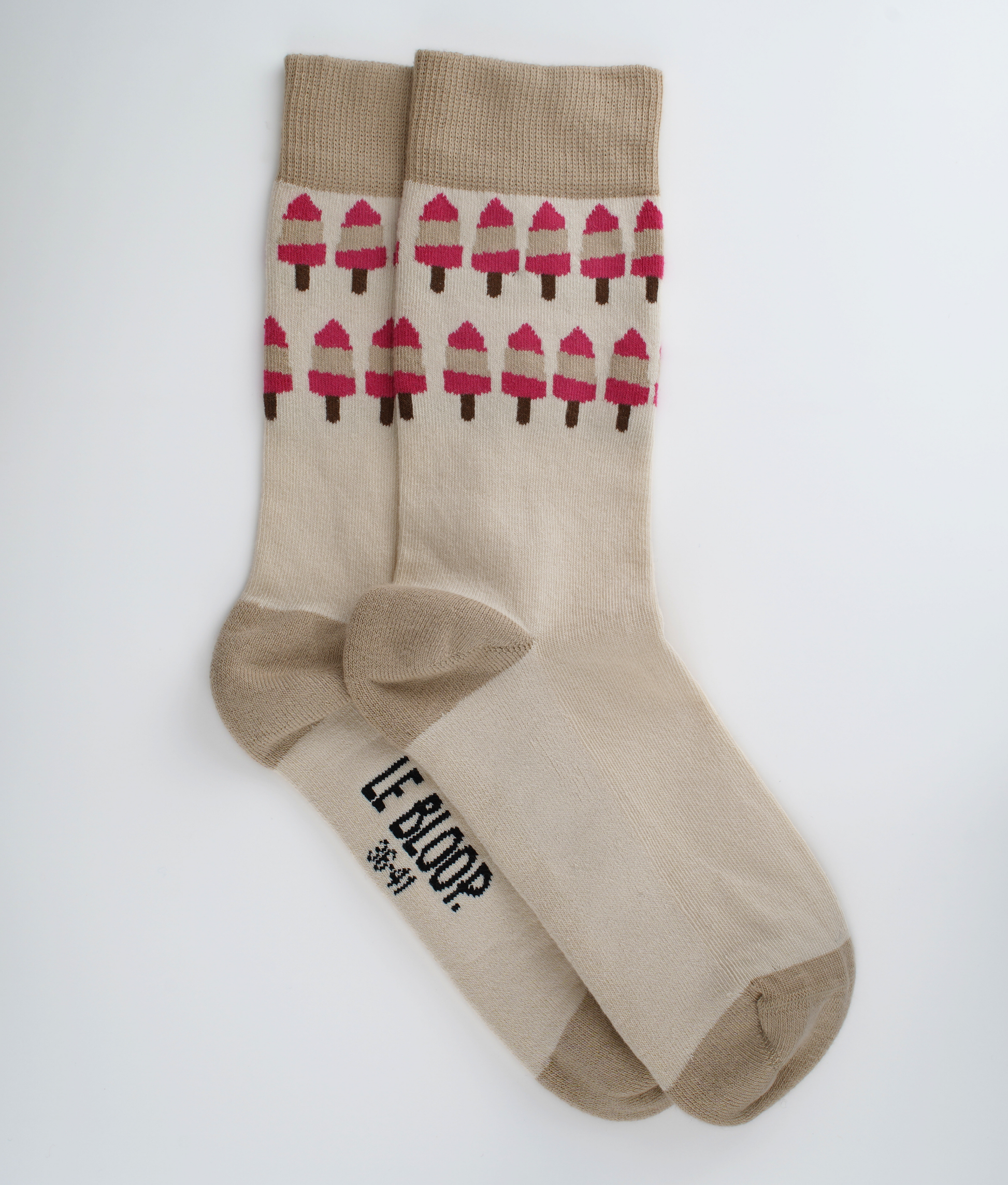 Chaussettes fantaisie en coton biologique roses avec motif de cornets de glaces