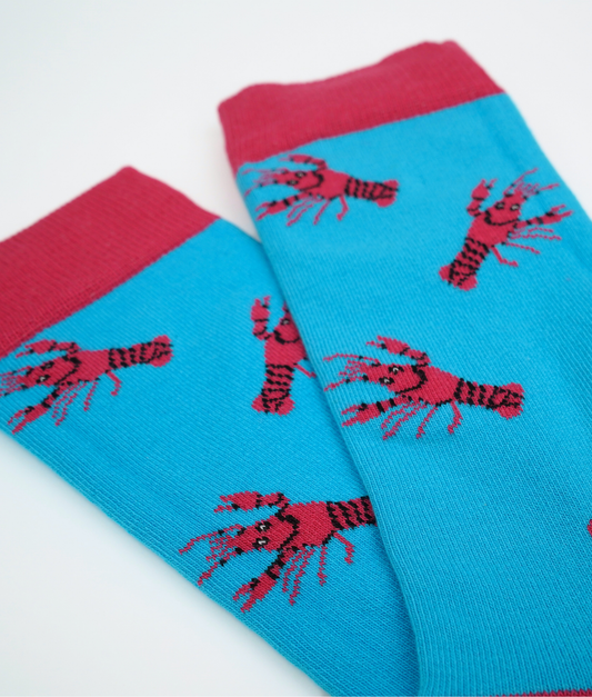Chaussettes fantaisie en coton biologique avec motif de homards rouges