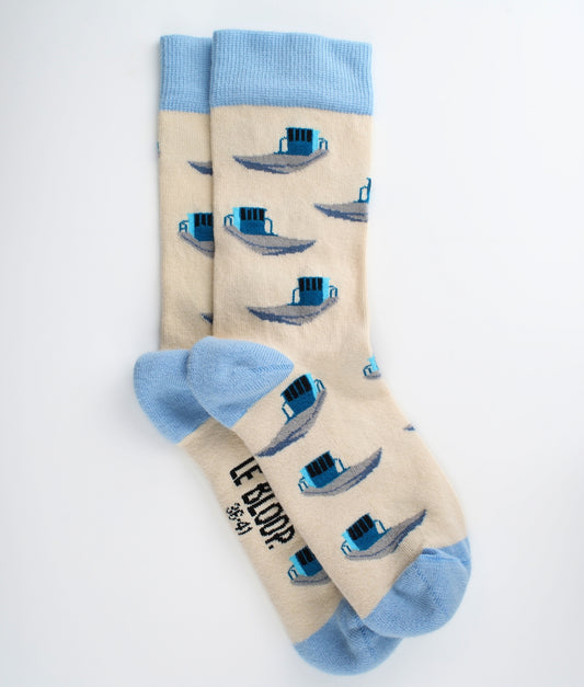Chaussettes fantaisie à motif de chalands ostréicoles.