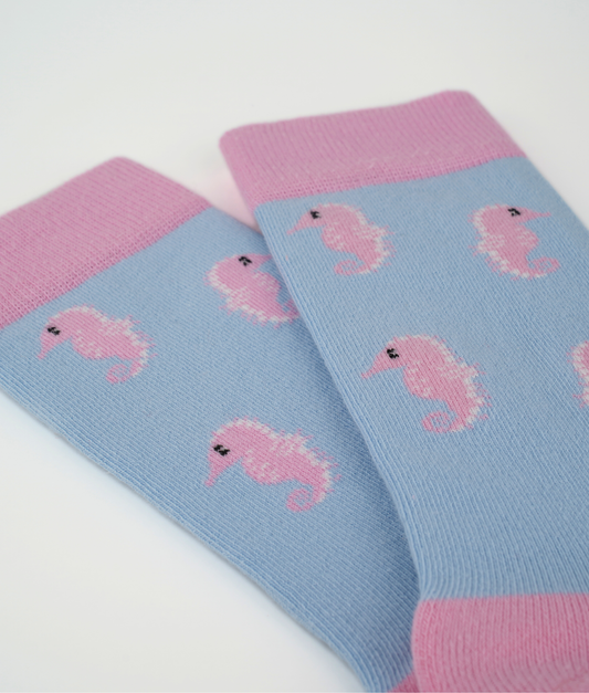 Chaussettes fantaisie en coton biologique avec motif d'hippocampes roses