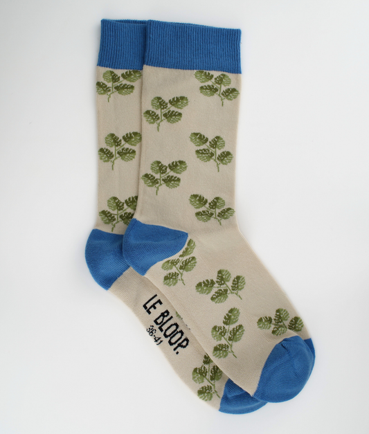 Chaussettes fantaisie en coton biologique avec motif de plantes monsteras