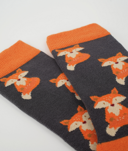 Chaussettes fantaisie en coton biologique orange avec motif de renards