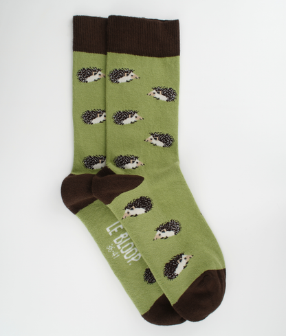 Chaussettes fantaisie en coton biologique vertes avec motif de hérissons