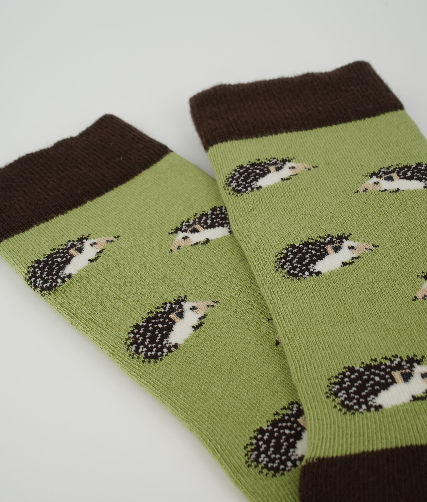 Chaussettes fantaisie en coton biologique vertes avec motif de hérissons