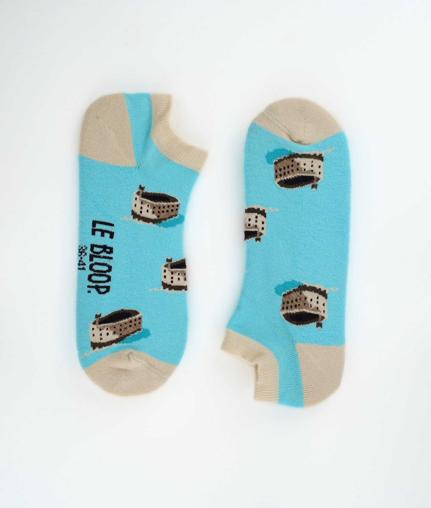 Socquettes fantaisie en coton biologique bleues et crème avec motif Fort Boyard