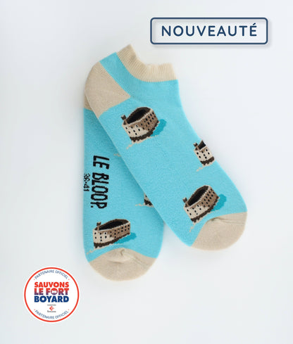 Socquettes fantaisie en coton biologique bleues avec motif Fort Boyard