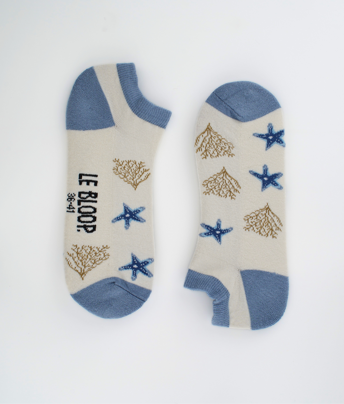 Socquettes fantaisie en coton biologique crème avec motif d'étoiles de mer