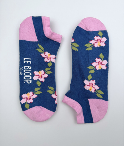 Socquettes fantaisie en coton biologique avec motif de roses trémières bleues